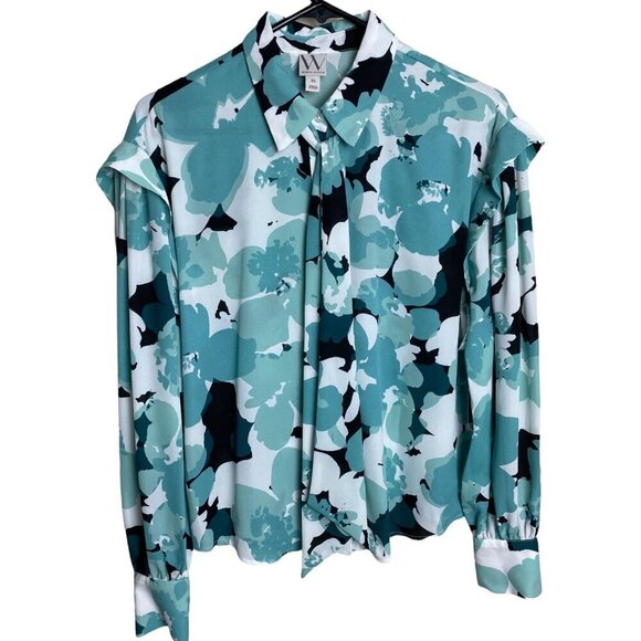 Worthington NWT $44 Jade Floral Blouse with Tie Professional Career Women's XS - Picture 7 of 7